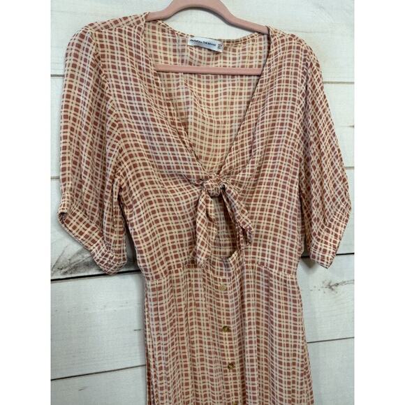 Faithfull The Brand Size MED Midi Pink Plaid Print Tie Front Preppy Cute - Picture 7 of 7